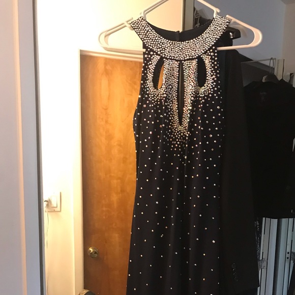 JOVANI Navi blue open back full length dress - Picture 1 of 2